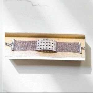 Silvertone Rhinestone Multi-strand Chain Wrap Bracelet With Toggle Closure